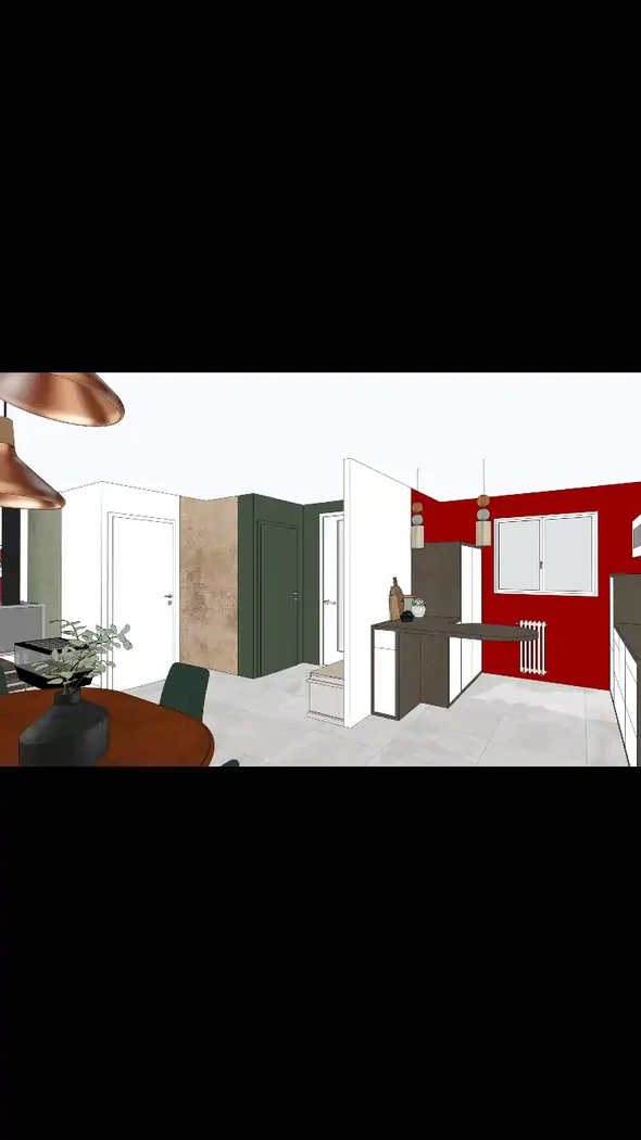3D de l’entrée et cuisine 
